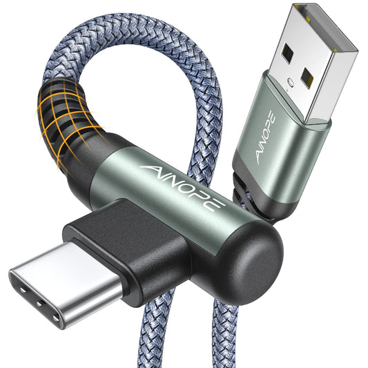 AINOPE USB to USB C Cable 6.6FT 3.1A Fast Charge, Right Angle Fast Charger Type C Cable, Resistant Nylon Braided USB C Cord Compatible Galaxy S10 S9 S21, LG V30,V20,G6，Samsung Fast Charger