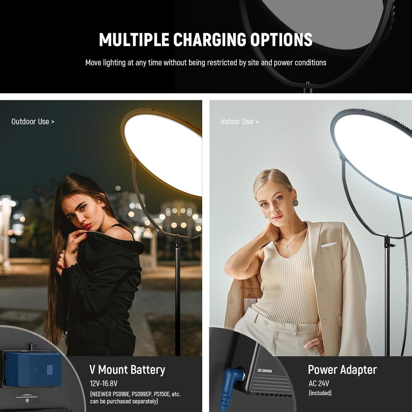 NEEWER 18" RGB LED Round Panel Video Light with APP Control, 65W 6000Lux/0.5m 2500K-8500K RGBCW Photography Studio Lighting /18 Scenes/V Battery Powered for Outdoor Filming Recording Streaming, GR18C