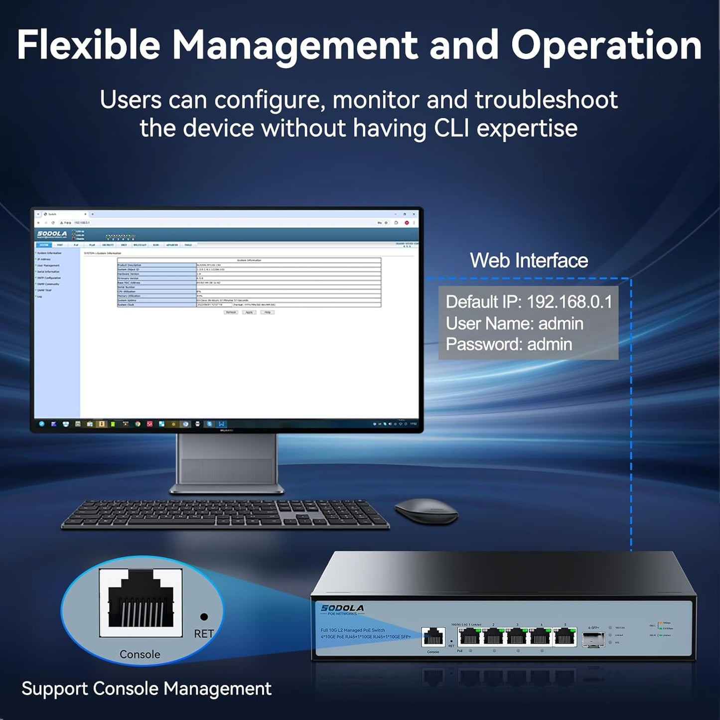 SODOLA 10Gb L2 Managed PoE Switch 150W|1X 10G SFP+&4 x 10GBase-T PoE Ports+1x10GBase-T Uplink, Max 90W PoE Output,IEEE802.3af/at/bt,Desktop&Wall Mount 10G Managed PoE Network Switch