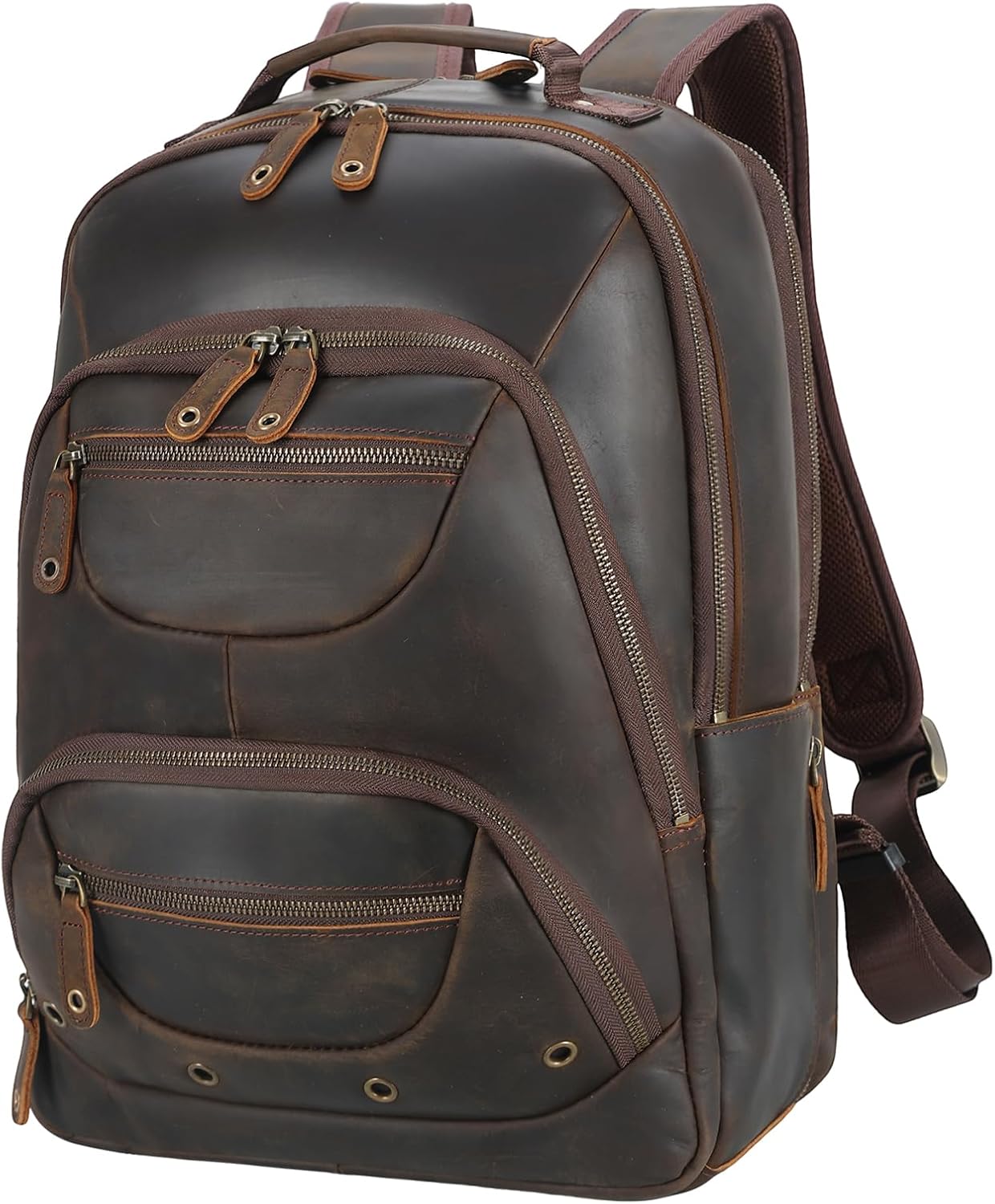 TIDING Men's Full Grain Leather Backpack Fits 16" Laptop, Vintage Business Casual Daypack 19L Overnight Travel Rucksack