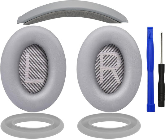 SOULWIT Ear Pads Cushions + Headband + Silicone Earpads Cover Protector, Replacement Kit for Bose QuietComfort 35 QC35, QC35 ii Over-Ear Headphones - Silver