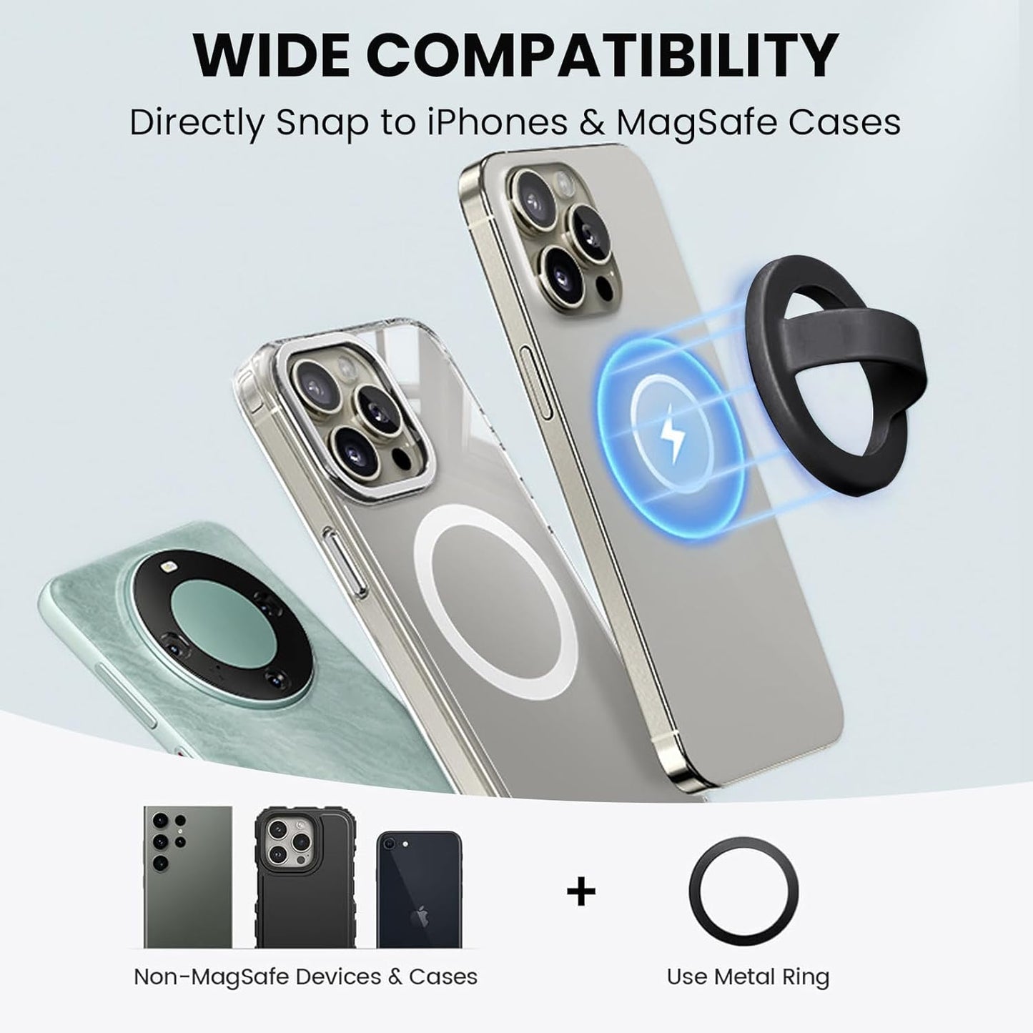 Magnetic Silicone Ring Grip Phone Holder, Loop Grip Phone Holder,Magnetic Phone Loop,Magsafe Phone Grip,Compatible with Magsafe for iPhone 16/15/14/13/12 Series (Black)