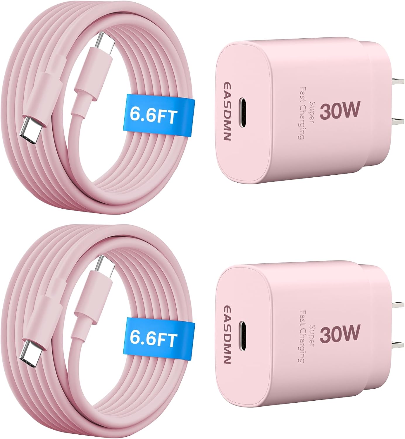 30W USB C i Phone 16 15 Charger Fast Charging, 2PACK Wall Charger for iPhone 16 15 Pro Max Charger Cord 6.6FT Fast Type C Charger Block for iPhone 16/16 Pro/15 Plus/15 Pro/15 Pro Max, iPad Pro, Pink