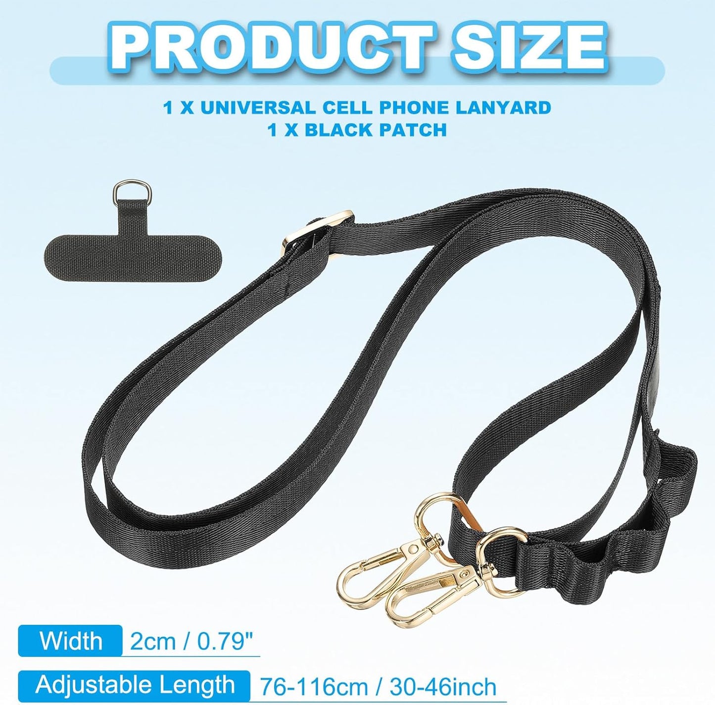 PATIKIL Universal Cell Phone Lanyard, Adjustable Crossbody Phone Strap Anti-Theft Polyester Neck Lanyard with Patches for Concerts Gym Travel Secure Hands-Free Carry, Black