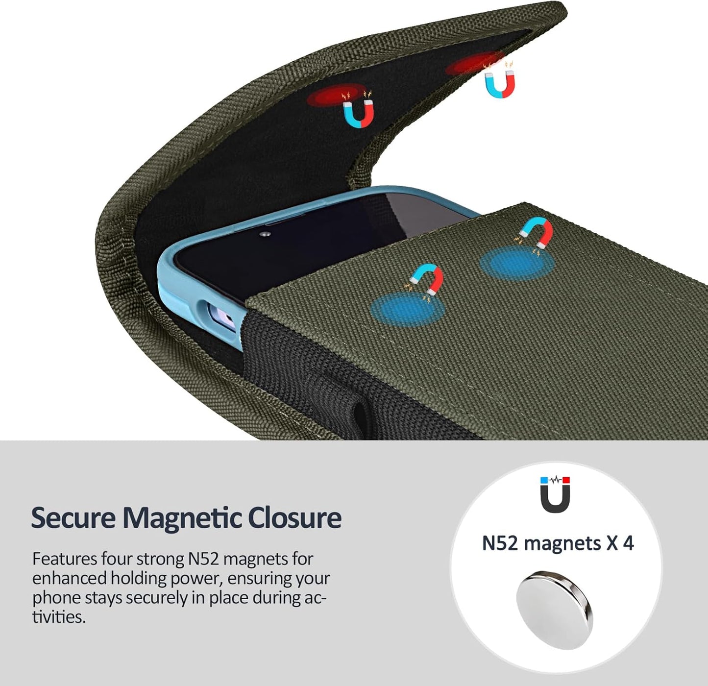 Phone Holster for Belt with Metal Clip and Magnetic Closure Compatible with Galaxy S25/S24/S23/S22/S21/S20 Ultra A16 A26 A35 A36 A55 A56 for Everyday Protection, XL-Green