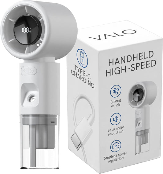 Valo Portable Rechargeable Fan - Mini Cooling Fan for Travel, USB Desk Personal Fan with 4 Speeds, 50ml Tank for Water Cooling Technology, Quiet Operation, 2,000 mAh Battery - Arctic White