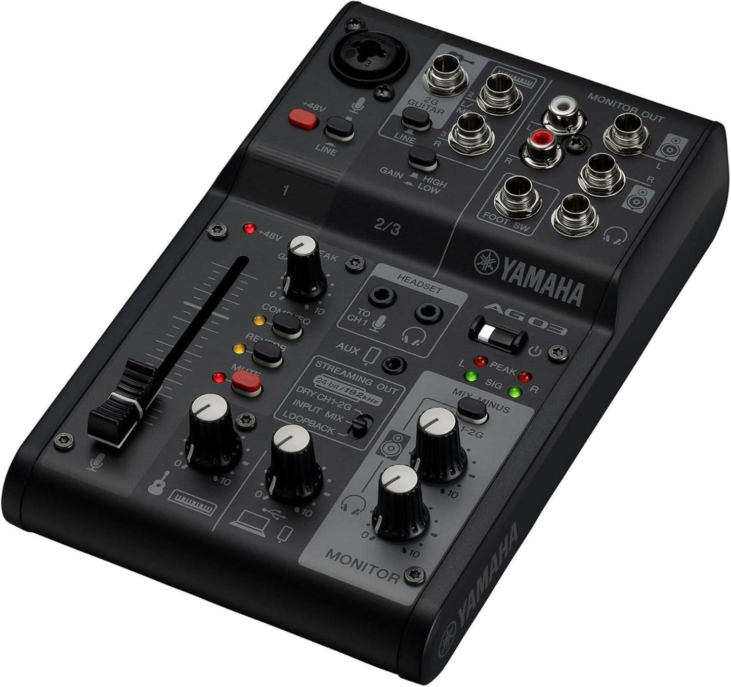 Yamaha AG03MK2 Black 6-Channel Live Streaming Loopback Mixer/USB Interface with Steinberg Software Suite