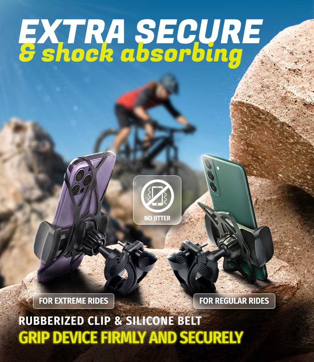 Metal Bike & Motorcycle Phone Mount for Any Smartphone (iPhone 16 Pro Max/e, Galaxy S25). Unbreakable Handlebar Cell Phone Holder for Bike, Scooter, Bicycle Phone Mount. x10 to Safeness & Comfort