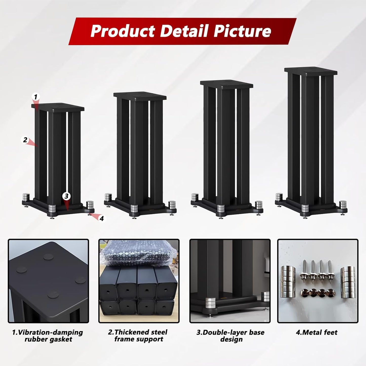 A Pair of Universal Speaker Stands, Heavy Duty Speaker Stands Holds Bookshelf Speaker Satellite Speaker Large Speaker, Vibration-Absorbing MDF Design, Holds 88lbs Speaker (Black, 70cm/27.5in)