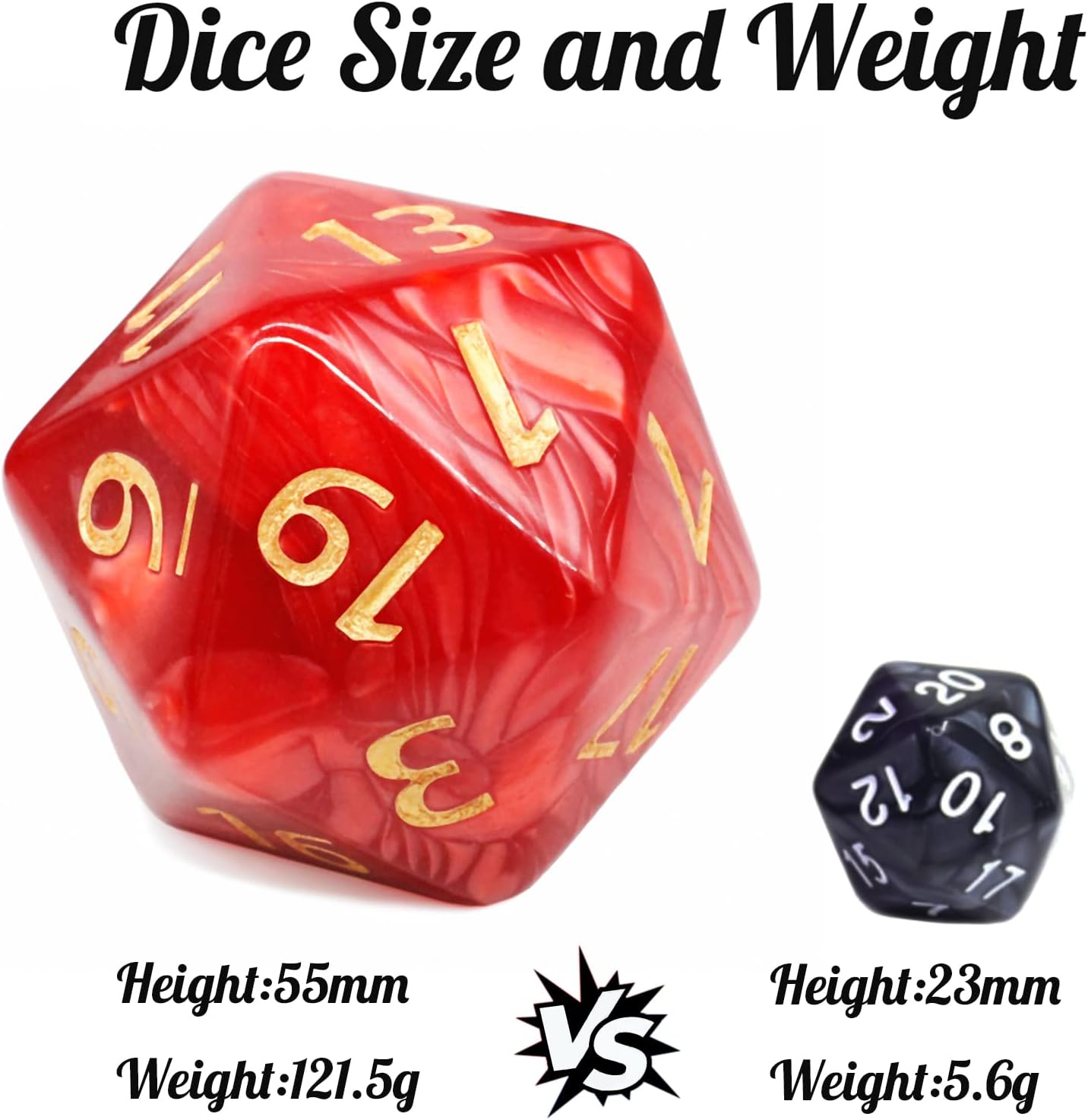 20 Sided DND Dice,D20 Giant Polyhedral Dice,55mm Titan Large Pearl Color D20 Dice,20 Sided Cube D&D Dice Set for Dungeons and Dragons, RPG, MTG Table Games(Red-Pearl Series)