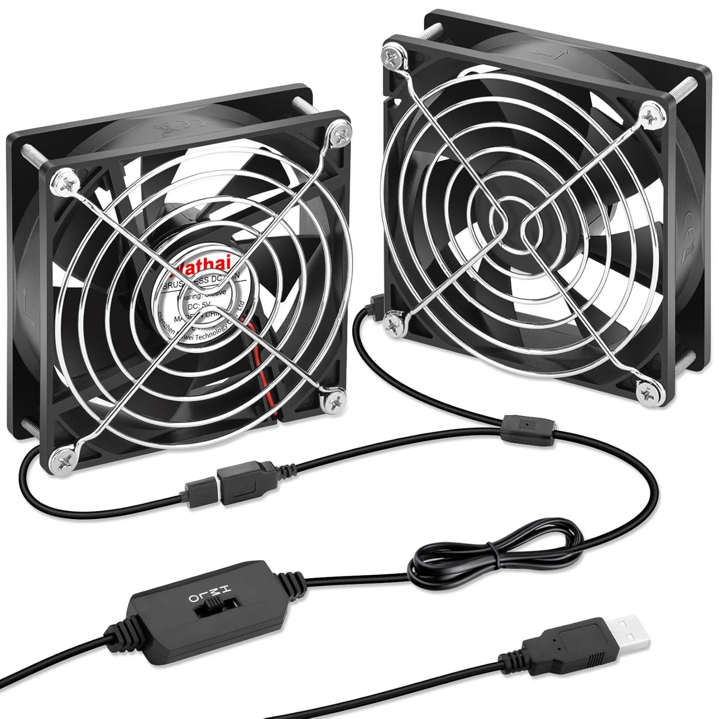 2 Packs Wathai 92mm x 25mm 90mm 5V USB Fan for Receiver AV cabint Game Console PC Laptop TV Box Projector Router Cooling