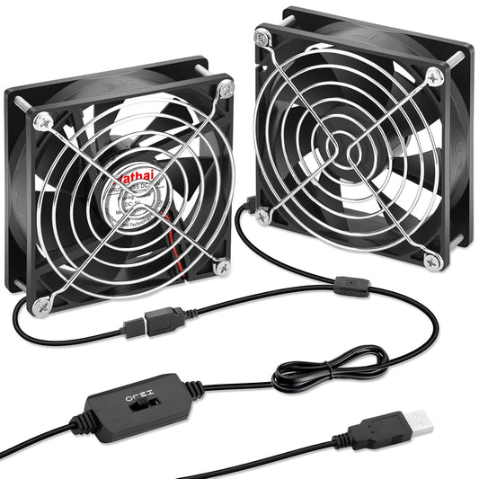 2 Packs Wathai 92mm x 25mm 90mm 5V USB Fan for Receiver AV cabint Game Console PC Laptop TV Box Projector Router Cooling