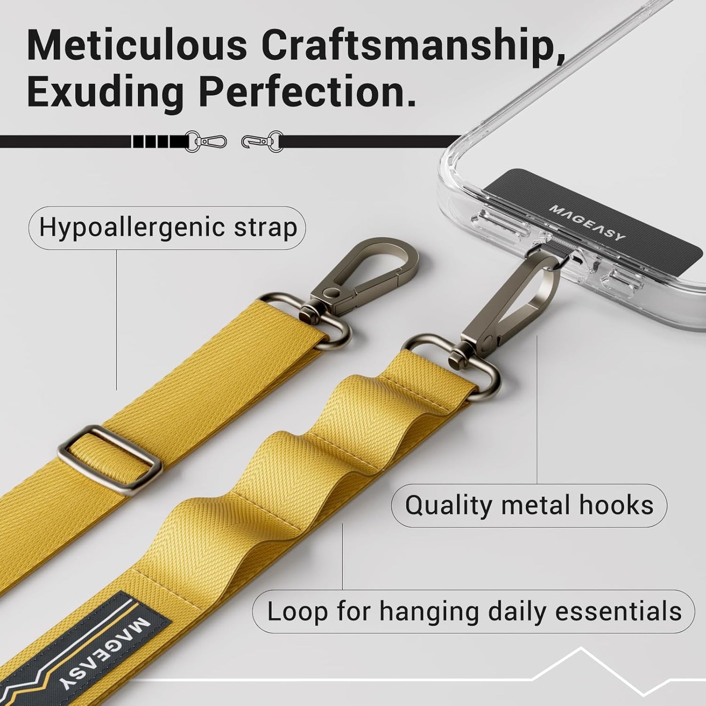 MAGEASY Universal Cell Phone Lanyard Crossbody - Anti-Theft Crossbody Phone Strap for iPhone 16 Pro Max & Most Smartphones, for Men & Women | 20mm (Mustard Yellow)