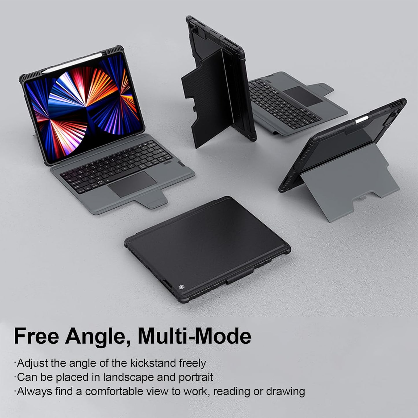 Nillkin Keyboard Case for iPad Air 13-inch (M3 2025/M2 2024), iPad Pro 12.9-inch (6th/5th/4th/3rd Gen) Rugged Case with Detachable Keyboard, Magic Trackpad, Portrait/Landscape Stand, Black