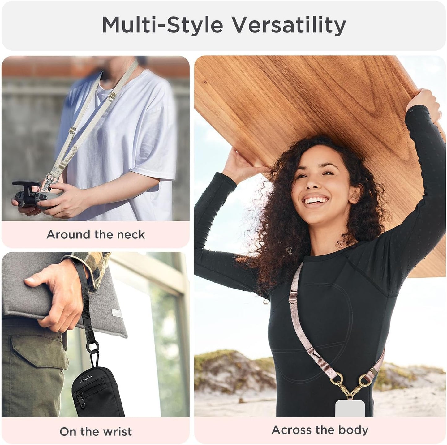 Phone Lanyard 2 in 1, Anti Theft Phone Strap Crossbody for Women Men, Adjustable Phone Wrist Strap with 2 Pack Tether Tabs