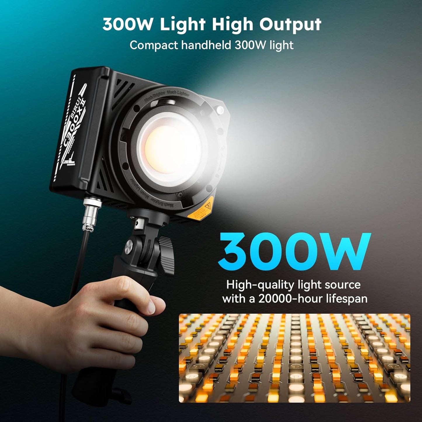 SIRUI C300XII 310W Portable LED Video Light - Ultra Lightweight 0.96kg, App & Bluetooth Control, V-Mount/AC/DC Power, 2700-6500K CCT for Studio/Outdoor