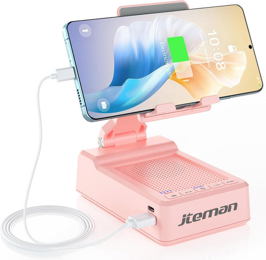 JTEMAN Gifts for Men Women,Cell Phone Stand with Bluetooth Speaker,Cool Tech Gadgets,Unique Birthday Gifts for Men Husband Mom Dad-Pink