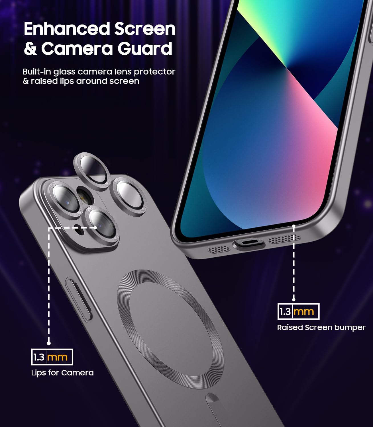Magnetic for iPhone 13 Case [Compatible with MagSafe][Built-in Camera Lens Protector] Slim Soft Silicone Bumper Shockproof Metallic Luster Phone Case (Gray)