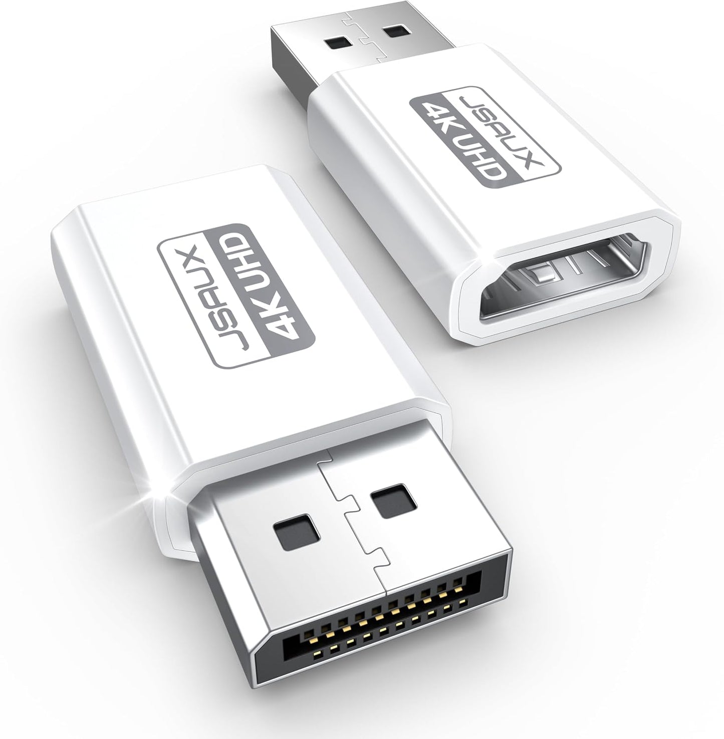 4K DisplayPort to HDMI Adapter 2-Pack, JSAUX DP PC to HDMI Monitor Converter Video UHD 2K@120Hz,4K@30 DP to HDTV Male to Female Uni-Directional adapter Compatible with Dell, Lenovo, HP,GPU, AMD -White