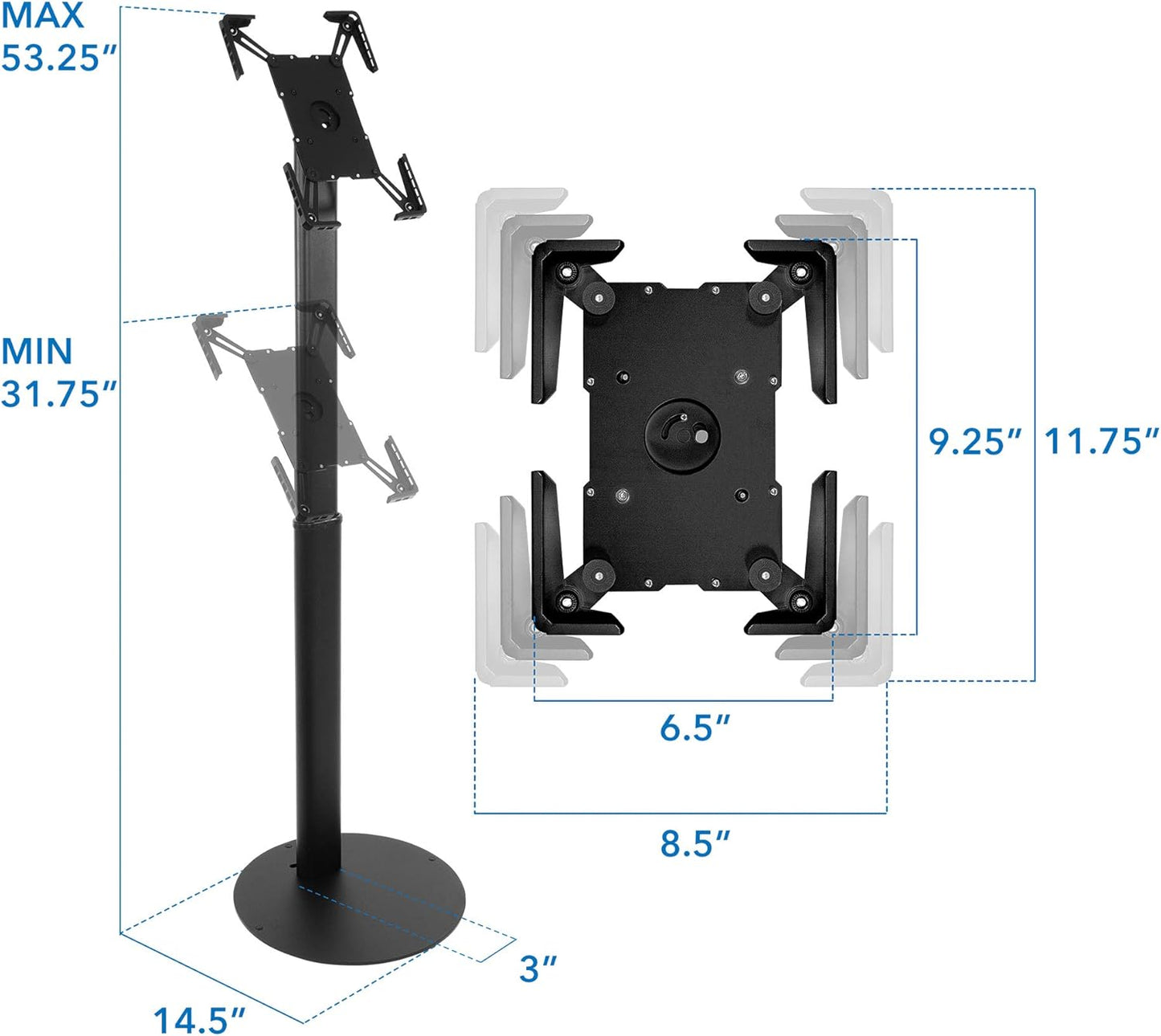 Mount-It! Anti-Theft Universal Tablet Kiosk Stand, Fits iPad Pro, Galaxy Tab, Surface Pro 9.7-13 Inch Tablets | Adjustable Floor Stand with Secure Locking for Retail, Trade Shows, POS, and Public Use