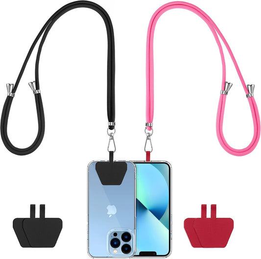 CACOE Phone Lanyard 2 Pcs-2 Pcs Adjustable Neck Strap,4 Pcs Phone Patches,Universal Crossbody Multifuctional Cell Phone Lanyards Compatible with Most Smartphones(Black+Rose Red)