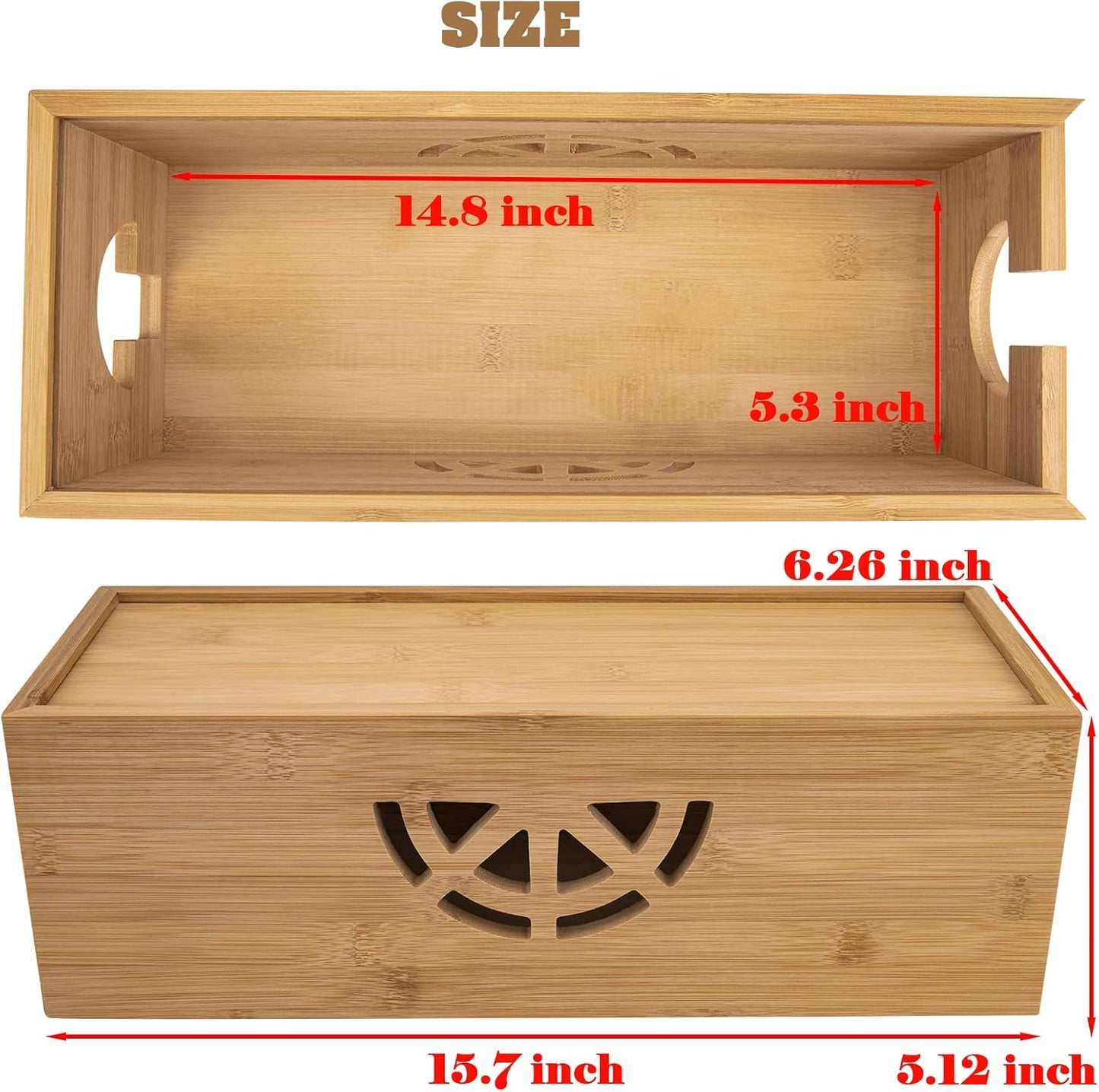 Cable Management Box,Cord Organizer Box,Bamboo Cable Organizer Box for fit Desk Computer USB Behind TV Home Hall Computer Power