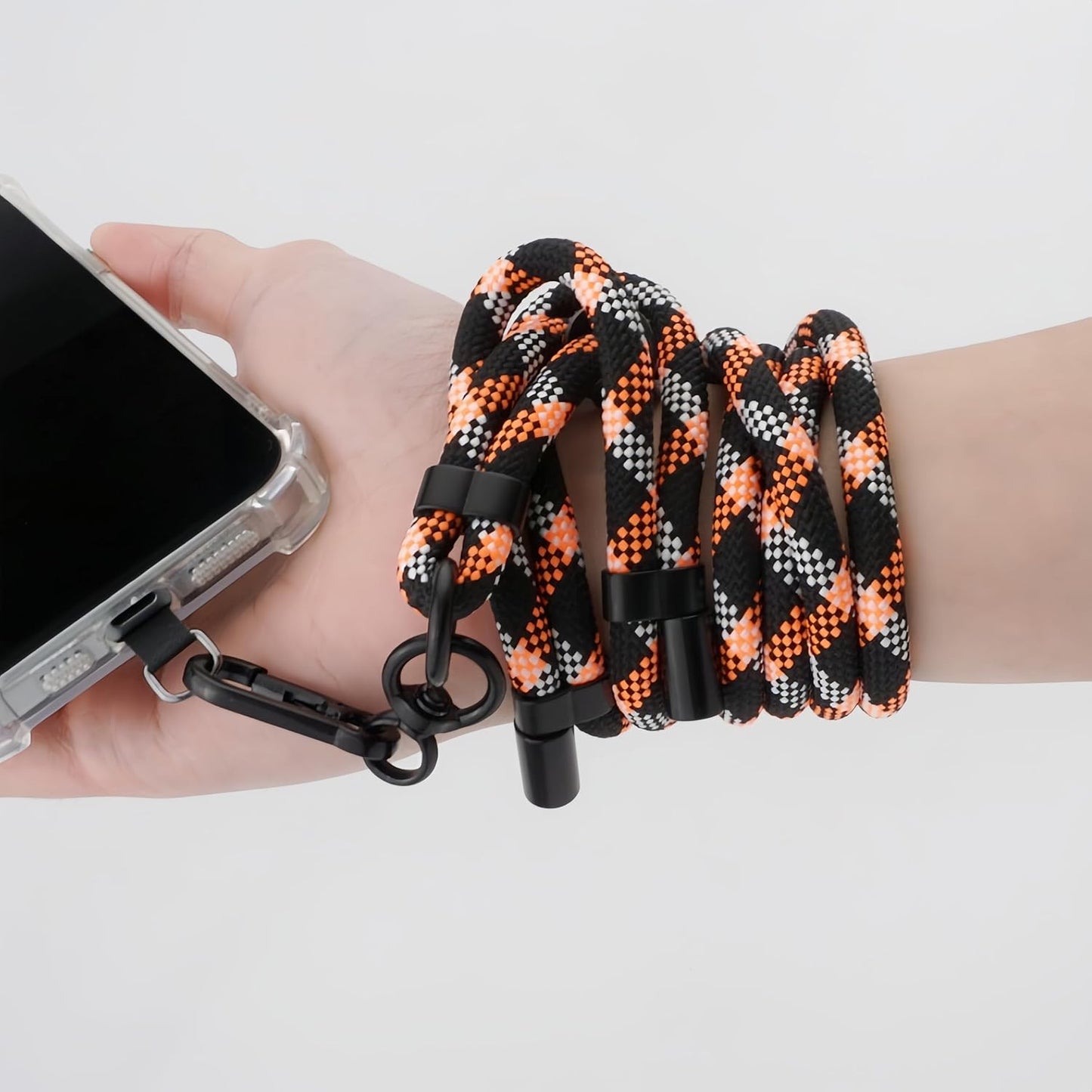 Adjustable Cell Phone Lanyard Crossbody Smartphone Strap Soft Rope Phone Lanyard for Around the Neck Holder (Orange/Black)