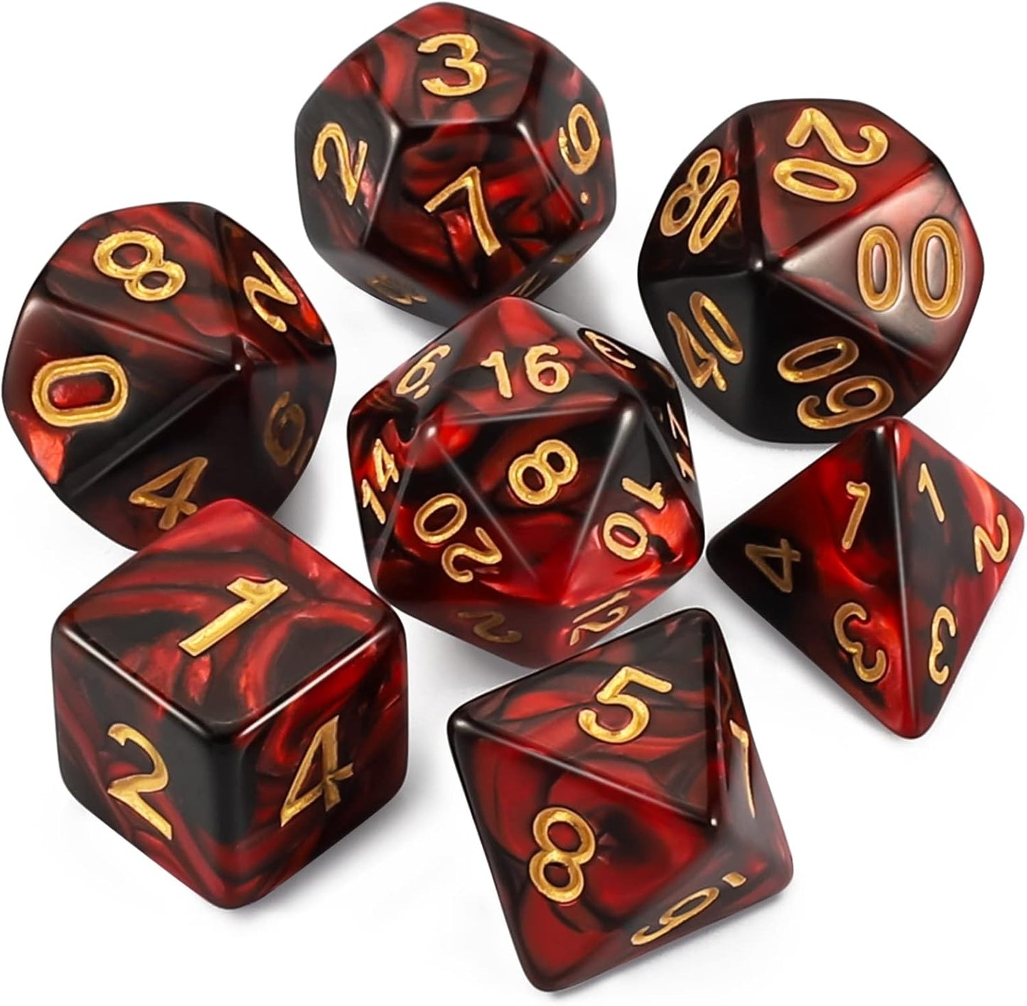 QMAY DND Dice Set -D&D Polyhedral Dice (7 Pcs) for Dungeons and Dragons (Red and Black)