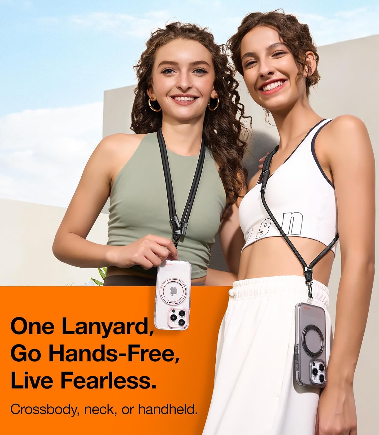 TORRAS Phone Lanyard Crossbody with 2 Phone Tabs, Adjustable Anti Theft Phone Strap for All Phones, Premium Metal Buckles, Skin-Friendly, Universal Cell Phone Neck lanyard for Travel Essentials, Black