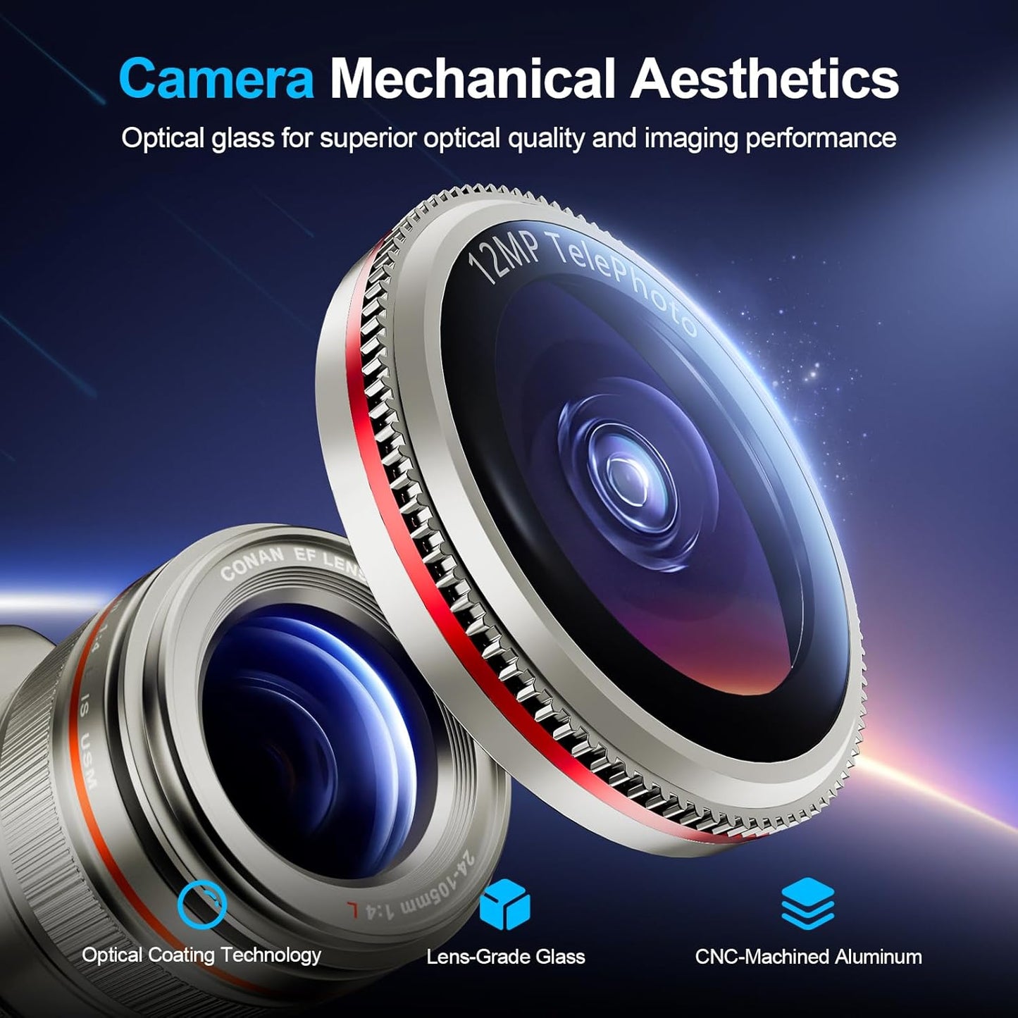 X-it 2 Pack Camera Lens Protector, Shatterproof Protection Anti-Scratch Ultra HD Camera Protector, Anti-Glare 9H Tempered Glass Lens Protector for iPhone 16 Pro Max/16 Pro, Case Friendly, Titanium Red