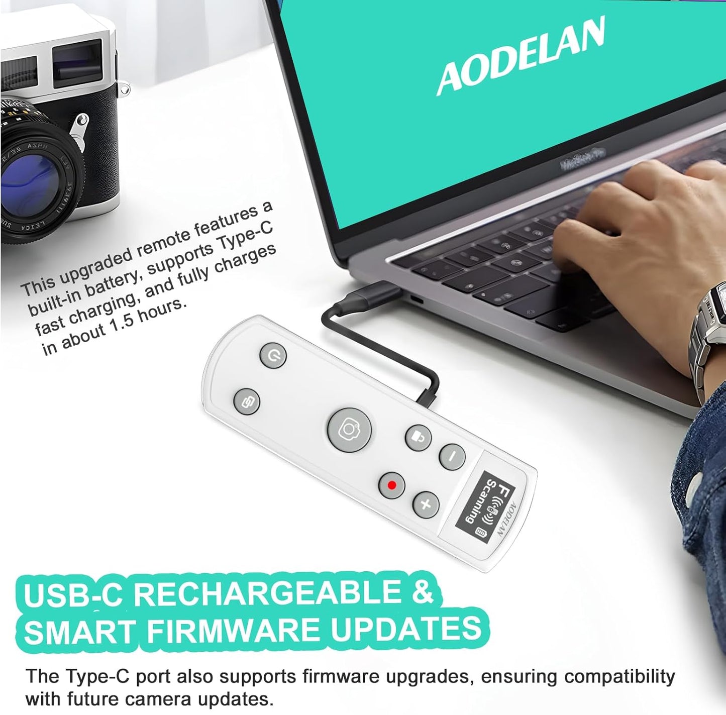 Remote Control for Fujifilm Camera,USB-C Rechargeable Wireless Shutter Release with OLED Screen for Fujifilm Fuji X100VI,X-T5,X-T4,X-T3,X-T50,X-T30II, X-T30,X-S20,X-S10,X-H2S,X-H2,X-E5 (White)