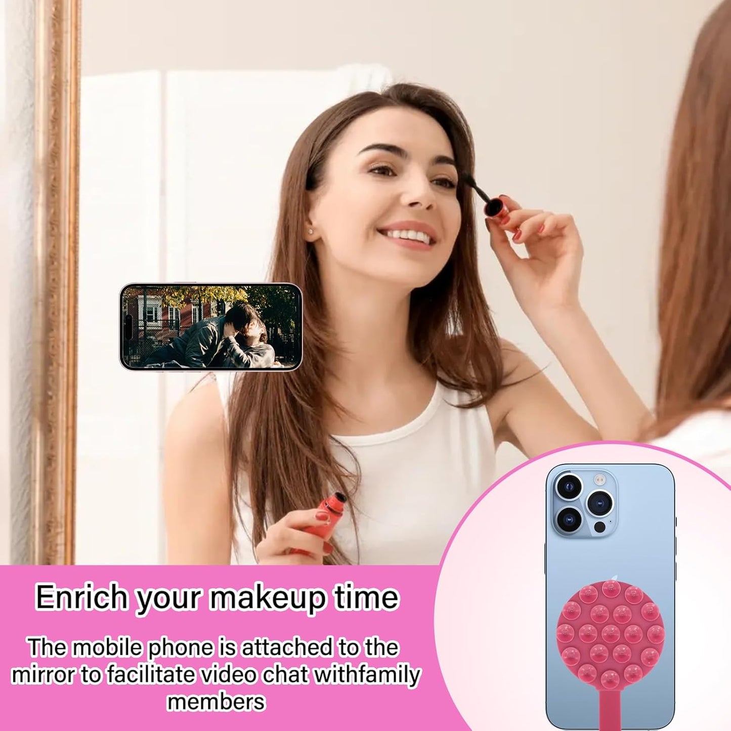 Magnetic Suction Cup Phone Mount, Silicone Suction Stand Holder, Compatible with iPhone MagSafe Phone Case, Hands-Free Mirror Shower Phone Holder Accessory for TikTok Videos, Pink
