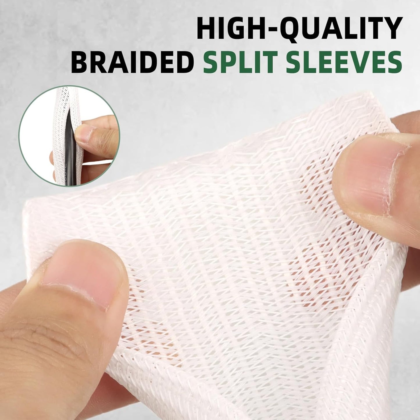 Split Wire Loom Tubing, Cable Protector Sleeve, Braided Cable Management for TV/Computer/Home Theater/Engine Bay, Cord Protectors from Pets No Chew (White, 3/4"-10ft)