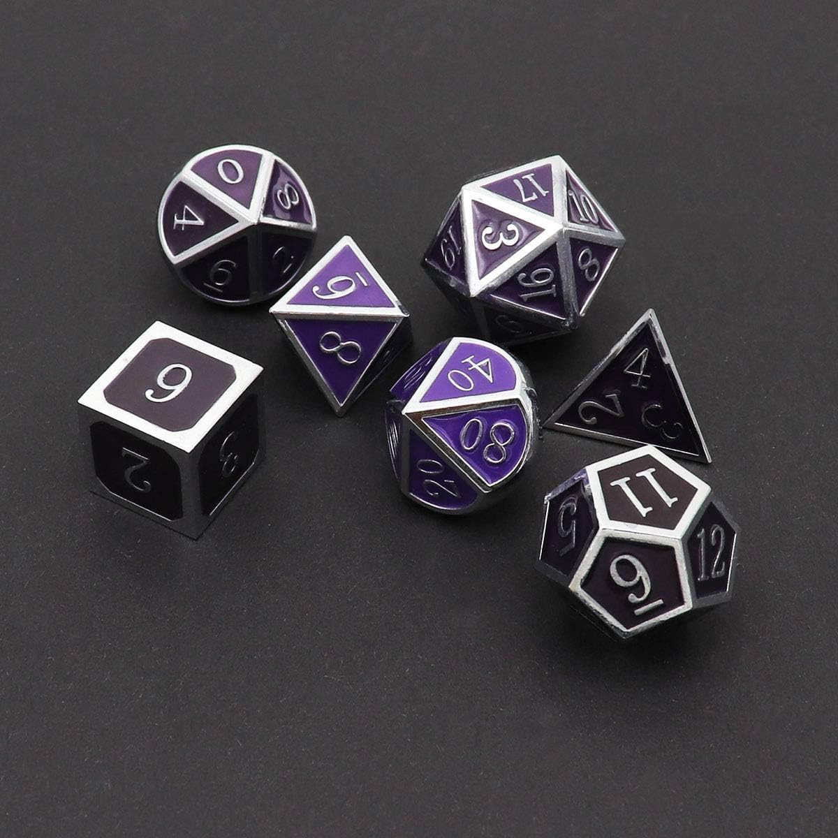 Haxtec Color Changing ByTemperature Metal DND Dice Set Polyhedral D&D Dice Compatible with Dungeons and Dragons RPG-Silver Black Purple Shift