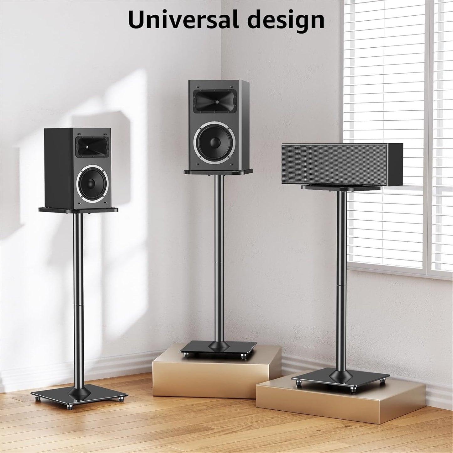 MOUNTUP Universal Speaker Stands Pair for Surround Sound, 31" Height Floor Speaker Stands, Holds Bookshelf Speaker Satellite Speaker Large Speaker, Up to 22LBS Cable Concealing 9.8" Plate Black MU9132