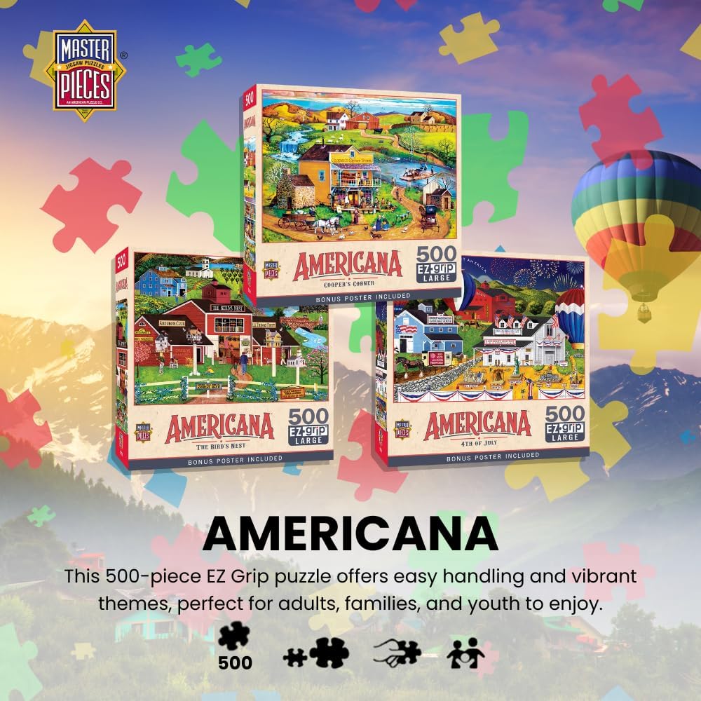 MasterPieces - 500 Piece Jigsaw Puzzle, Large EZ Grip Shapes, Free Wheeling, Fun for Adults, Seniors, Family, Kids, 19.25" x 26.75"