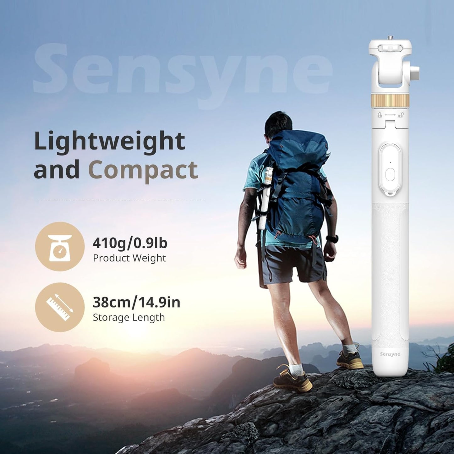 SENSYNE 72" Phone Tripod, Extendable for iPhone & Selfie Stick with Detachable Phone Holder & Wireless Remote, Compatible with All Cell Phones, Camera (White)