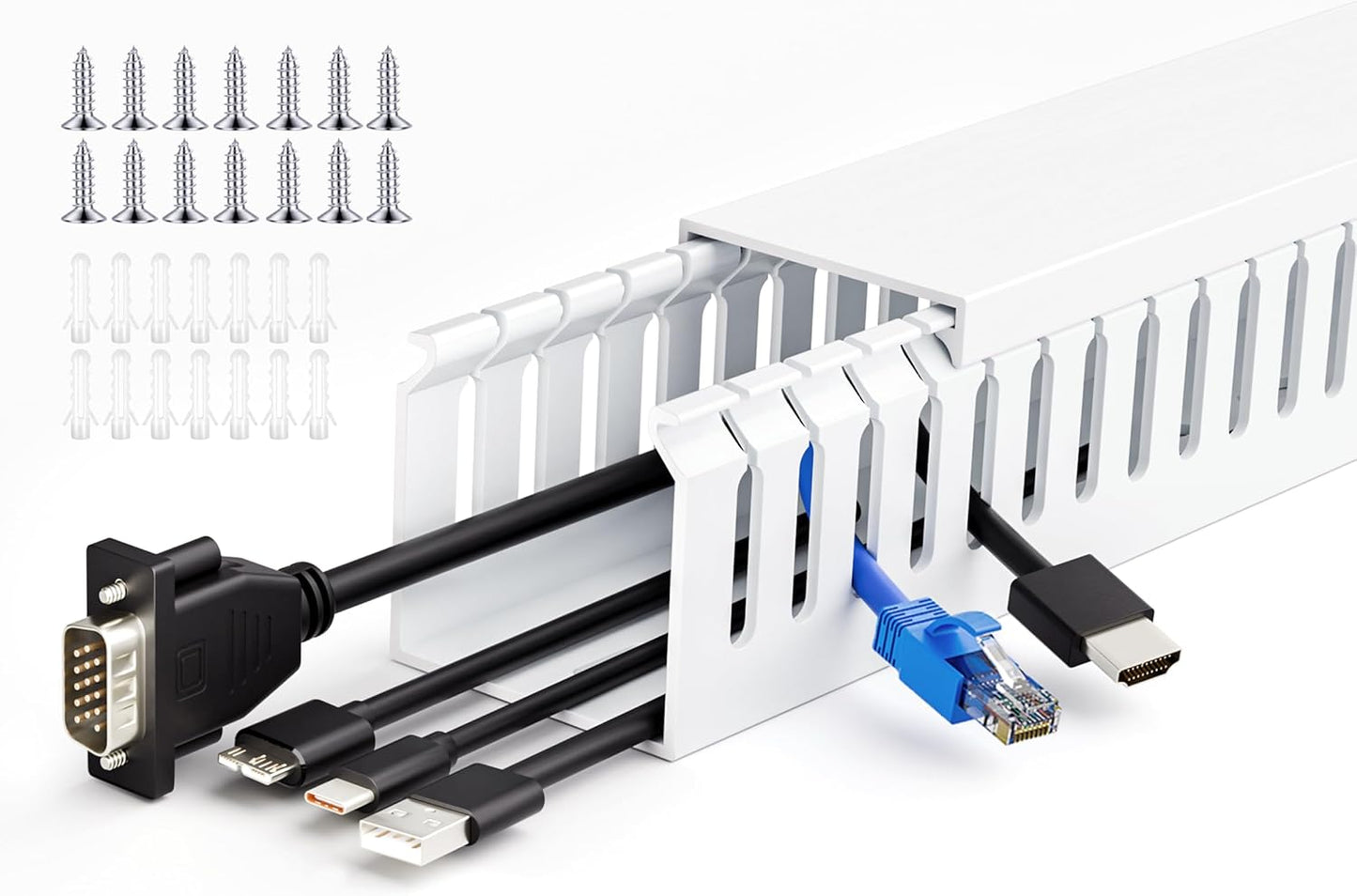 ZhiYo 2x2in Professional Server Rack Cable Management Raceway, 78in(2xL39in) Cable Raceway Kit, Electrically Safe PVC Open Slot Wire Cover, Cord Hider for Under Desk/Computer/Network Cords White