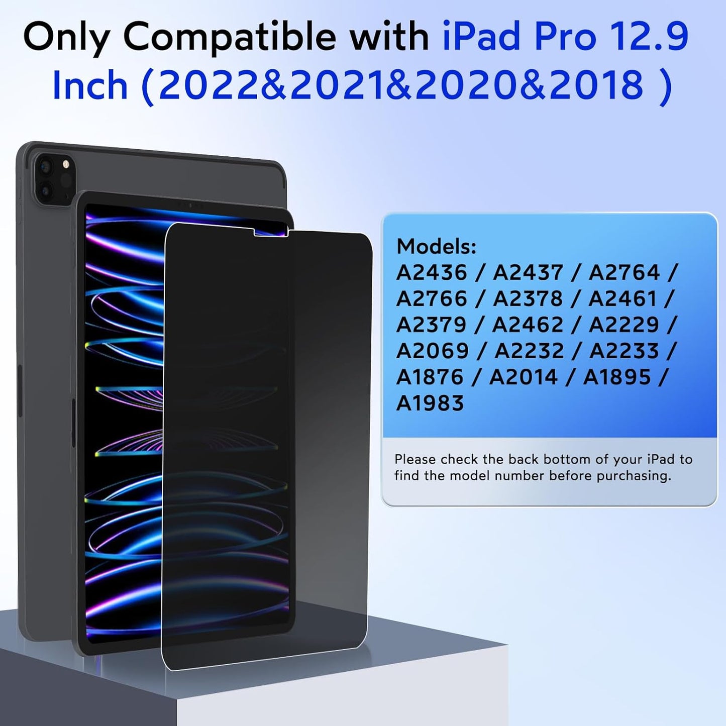 MOBDIK Privacy Screen Protector Compatible with iPad Pro 12.9 Inch (2022 & 2021 & 2020 & 2018), Anti Spy, 9H Tempered Glass, EZ Kit 1 Pack