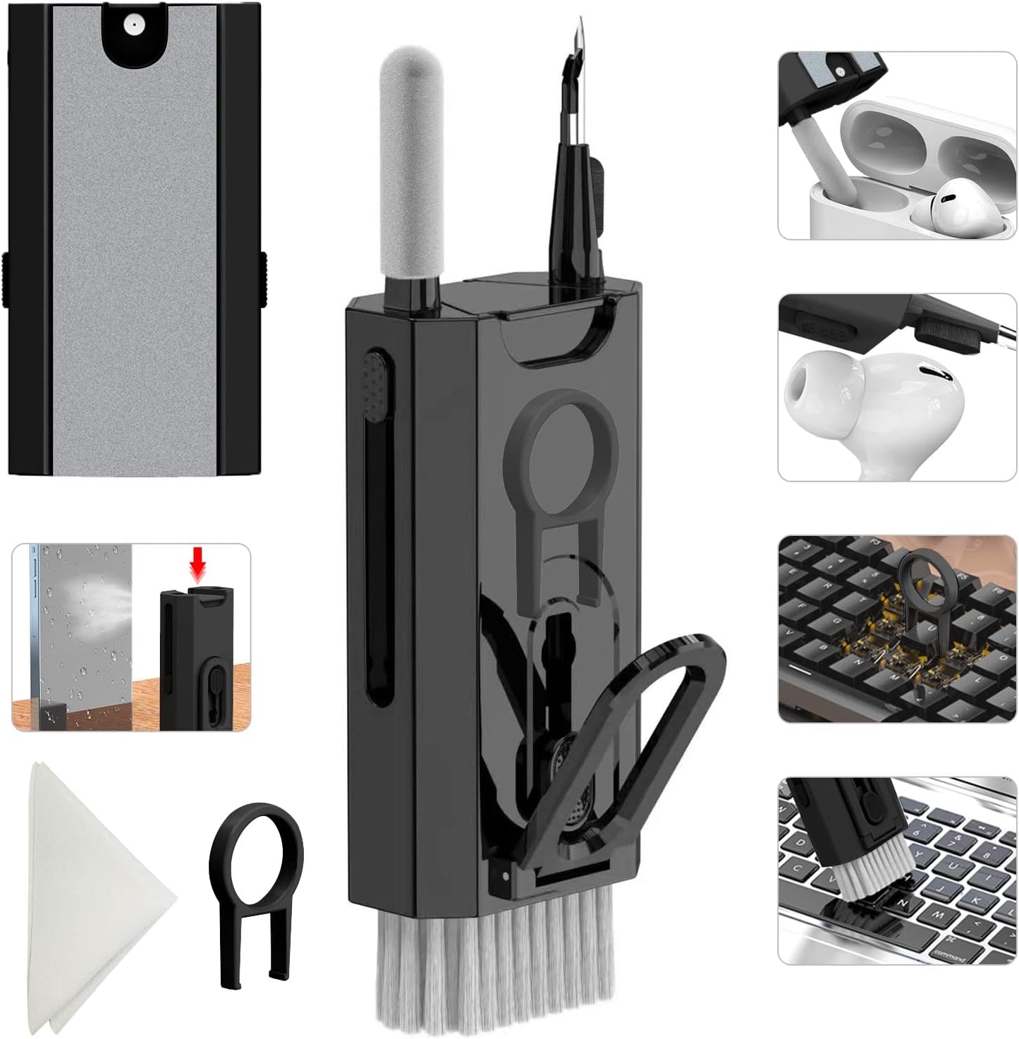 8 in 1 Electronic Cleaning kit - Keyboard Cleaner, Keyboard Cleaning Kit, Laptop Cleaner, Laptop Cleaning Kit, Electronic Cleaner Kit for Airpods Pro/Laptop/Phone(Give Away a Flannel Cloth) Black