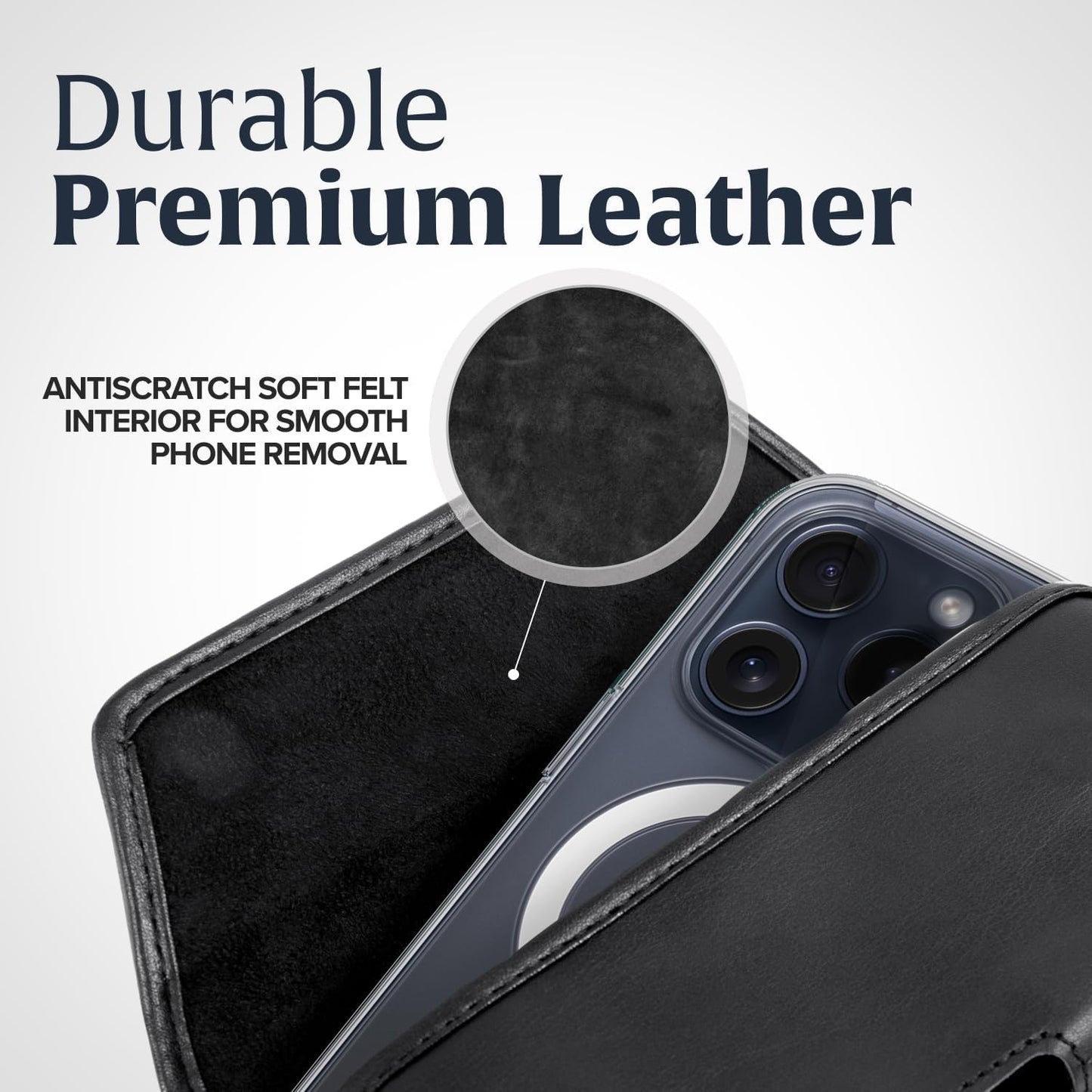 Turtleback Belt Clip for iPhone 16 Pro, 16e, 15 pro 14 Pro 13 Pro -Small- Fits w/Slim MagSafe Style Cases - Premium Black Leather, Horizontal Belt Holder, Magnetic Closure HD Rotating Belt Clip