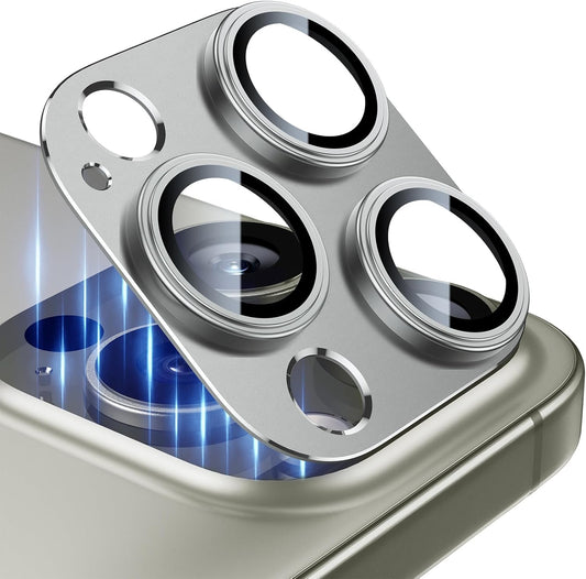 Esanik Upgrade 2 Pack for iPhone 16 Pro/iPhone 16 Pro Max Camera Lens Protector, Aluminum Alloy Metal matte Case Tempered Glass Camera Screen Cover, Scratch Resistant Case Friendly (Natural Titanium)