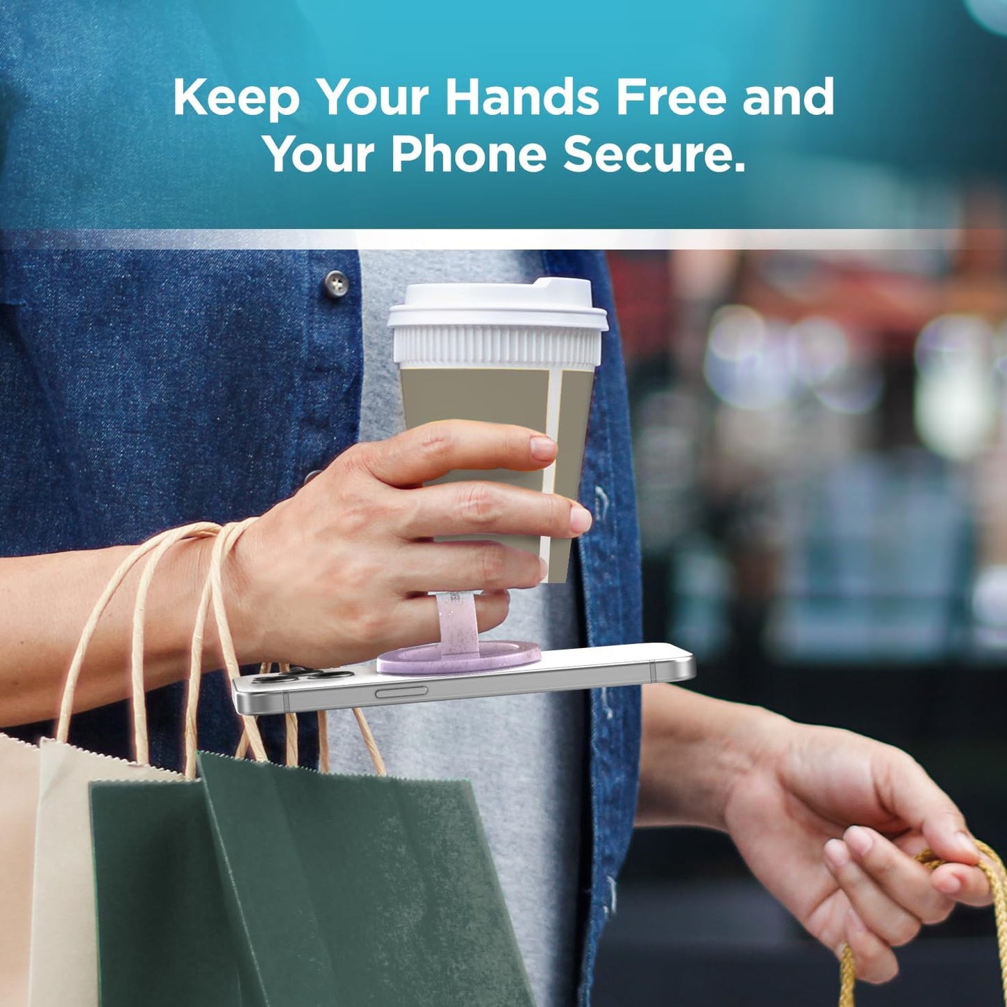 2-Pack Magnetic Phone Grip Holders Compatible with MagSafe, Soft-Touch Silicone Finger Loops for iPhone, Comfortable and Secure Fit (Clear Sparkle & Gradient Dream)