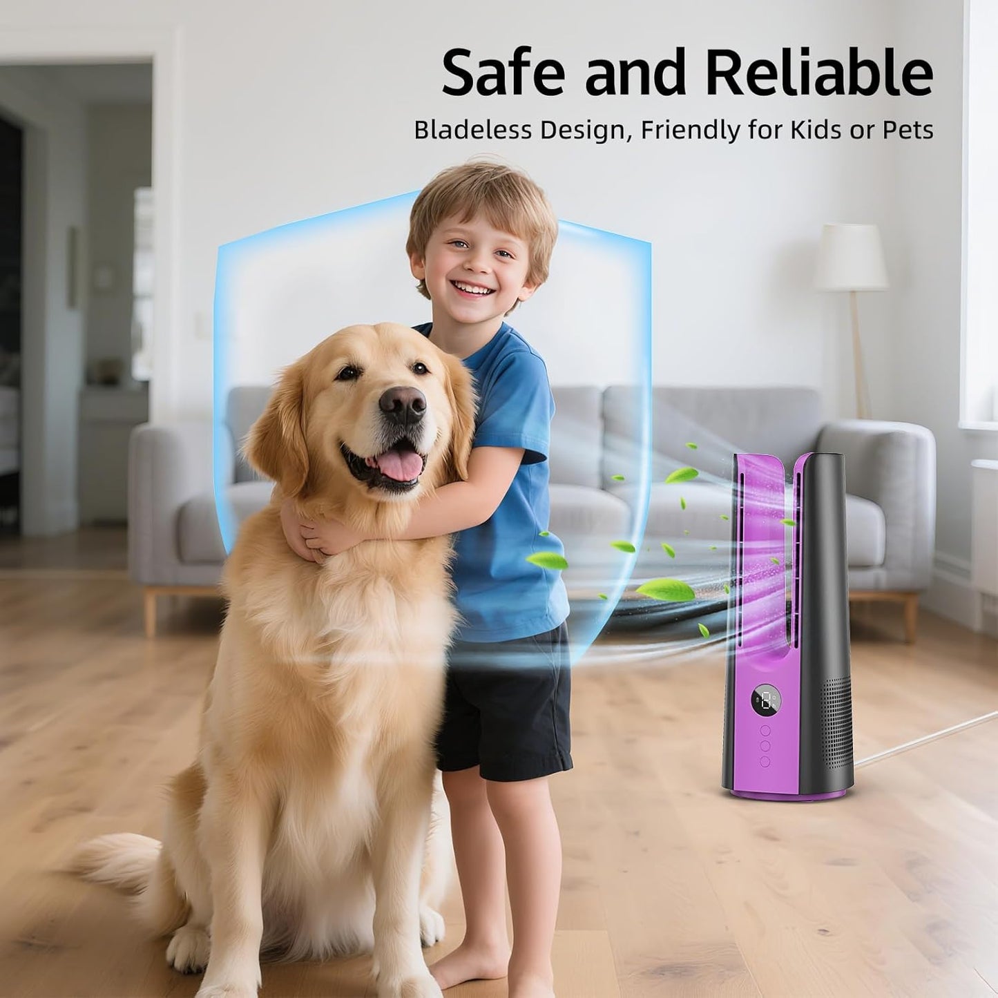 Desk Fan, 13 Inch Portable Bladeless Fan, Small Quiet Table Fan with 60°Oscillating, 9 Speeds & 9H Timer, LED Display, Button Control, Easy to Clean, Personal Desktop Fan for Bedroom, Office