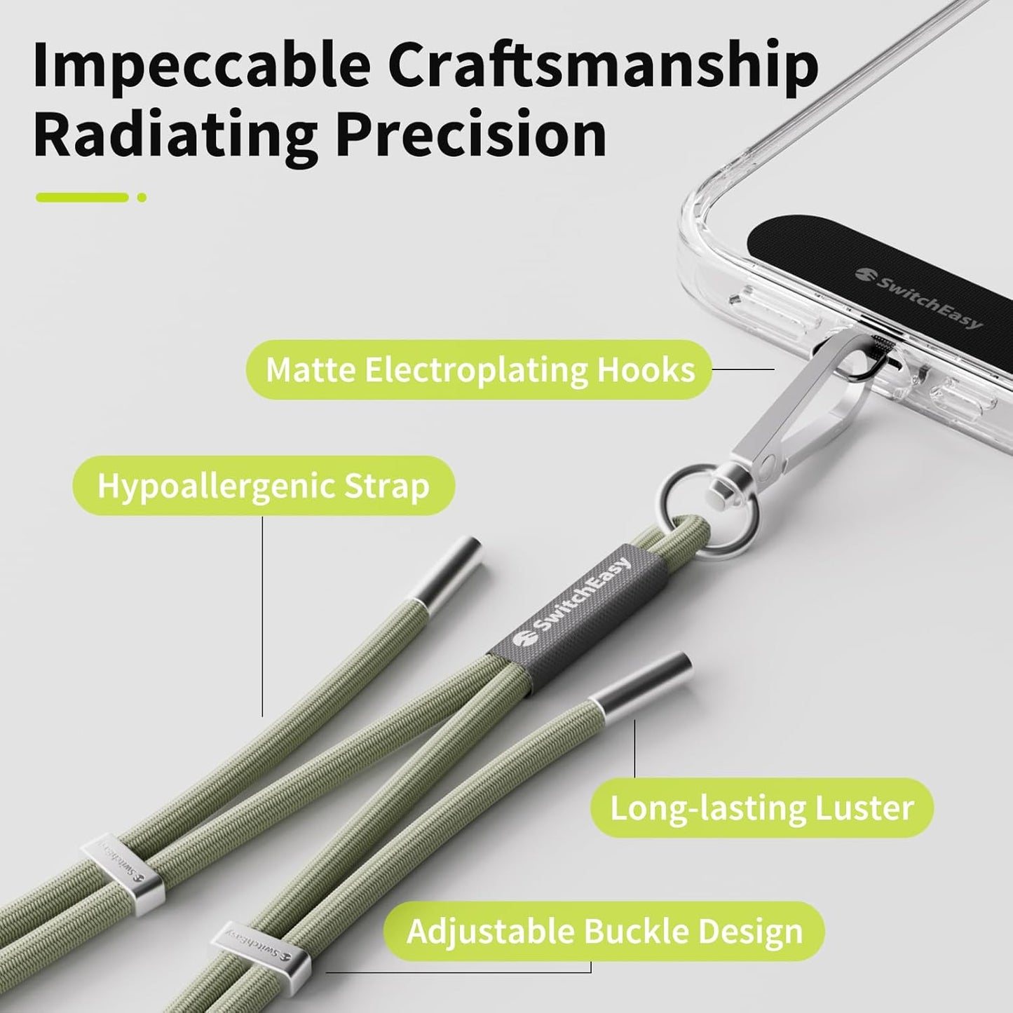 SWITCHEASY 6mm Adjustable Crossbody Phone Strap Compatible with Most Phones, Anti-Theft & Ant-Drop, Hands Free for Phone Lanyard Crossbody with Strap Card Phone Tether Tab - EasyStrap (Sea Foam)