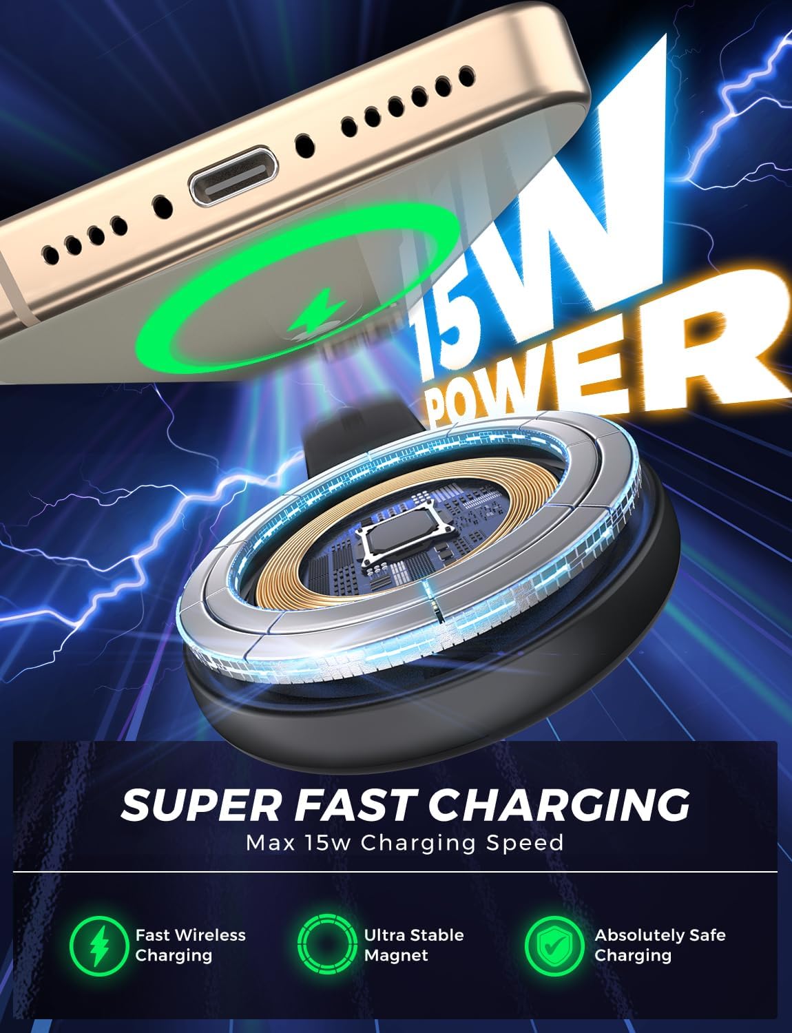 eSamcore for Magsafe Car Mount Charger, Wireless Magnetic Car Phone Holder Detachable 15W Fast Charging for Dashboard with Bendable Aluminum Arm Only Fit iPhone 16 15 14 13 12 Pro Max Mini