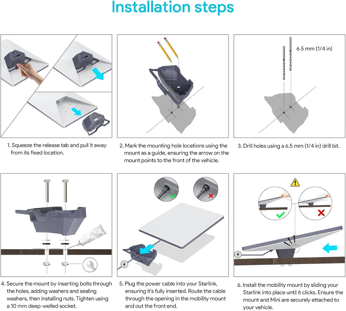 XLTTYWL Starlink Mini Mount, Premium Star Link Mimi Standard Mobility Roof RV Mounts for Mini Star Link Flat Standard Dishy Fits RV, Wood, Metal, Plastic or Slotted Vehicle Rails(Mini Flat Mount)