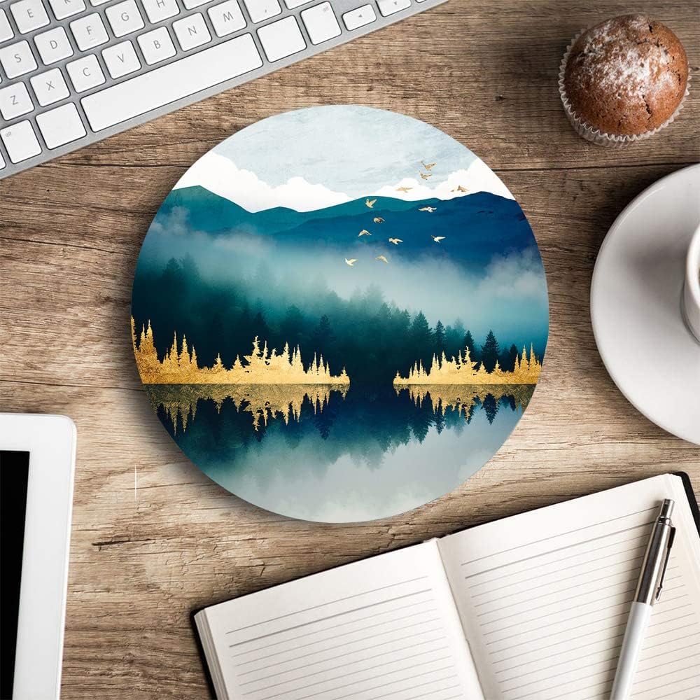 Mouse Pad, Round Personalized Computer Mouse Pads with Abstract Mountain Design, Washable Mouse Mat with Lycra Cloth, Gaming Office Home Non-Slip Rubber Base Mousepad