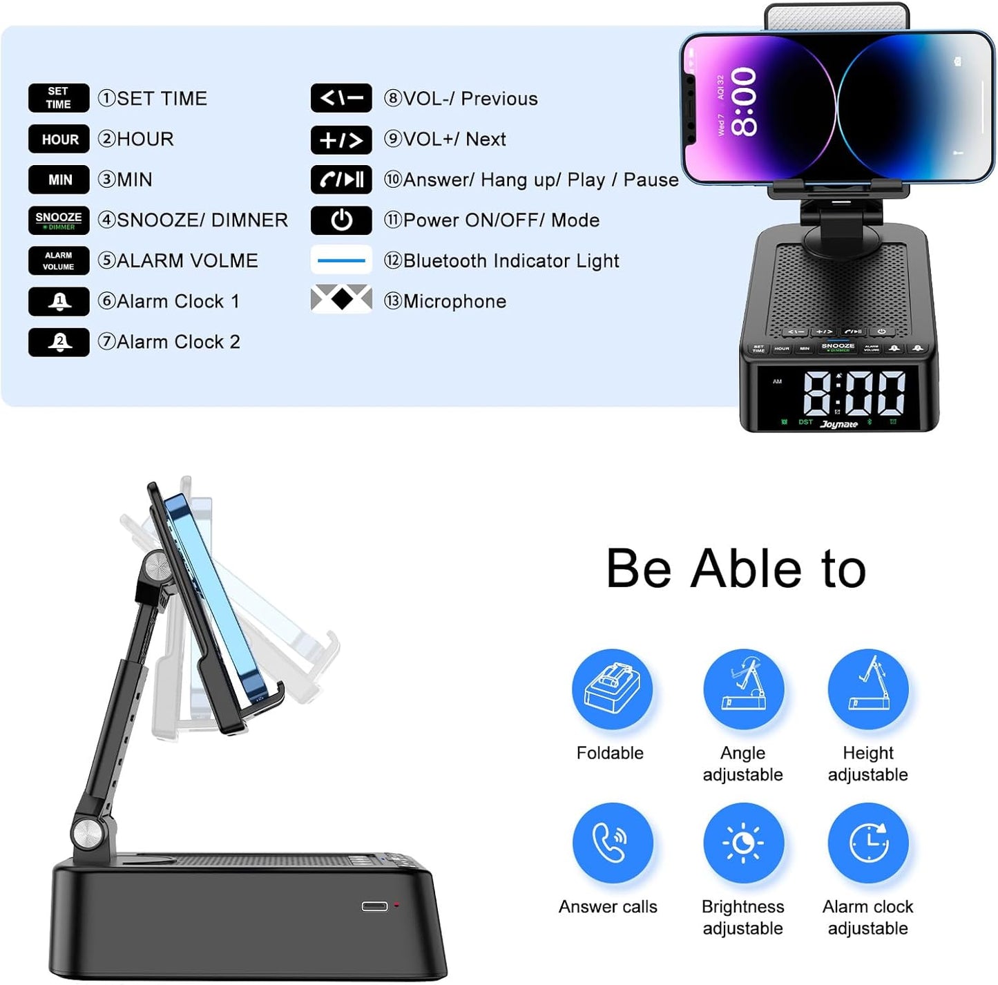 Gifts for Men and Women, Phone Stand with Bluetooth Speaker and 360° Rotable Angel Adjustable Cell Phone Holder for Home Office with HD Subwoofer Sound Fits All Phones,Tablets (Black)