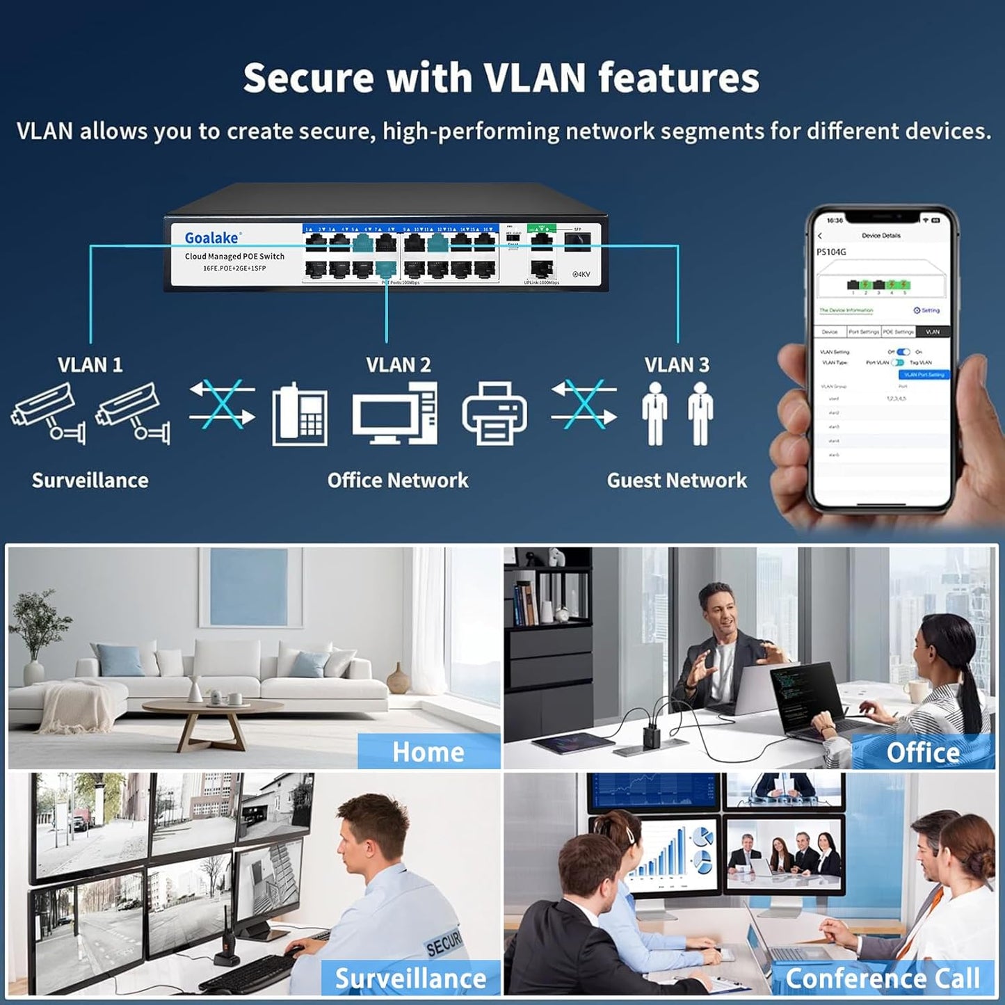 19-Port Ethernet PoE Switch, 16 PoE+ Ports @240W, 2 Uplink Gigabit Ports + 1 Combo SFP Slots, Easy Smart Managed Ethernet Switch, Metal Plug and Play, AI Extend &Vlan, Fanless, Overload Protection